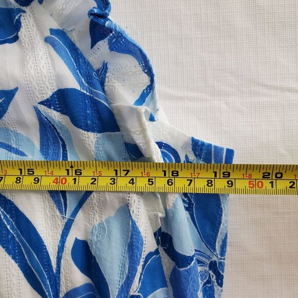 Clover And Sloane Women's Blue Fit & Flare Dress Floral Ruffle Size L (C-7) - Picture 12 of 13